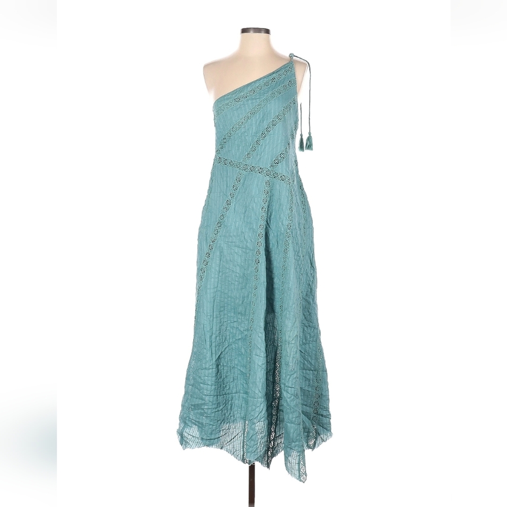 Free People Teal One-Shoulder Maxi Skirt with Tassel Tie Detail